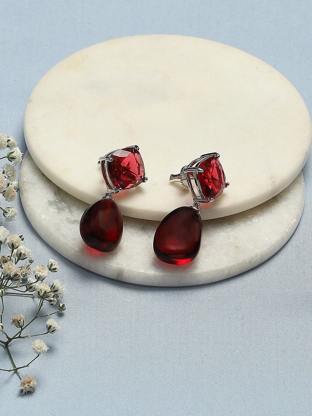 

Biba Silver Plated Ruby Studded Drop Earrings