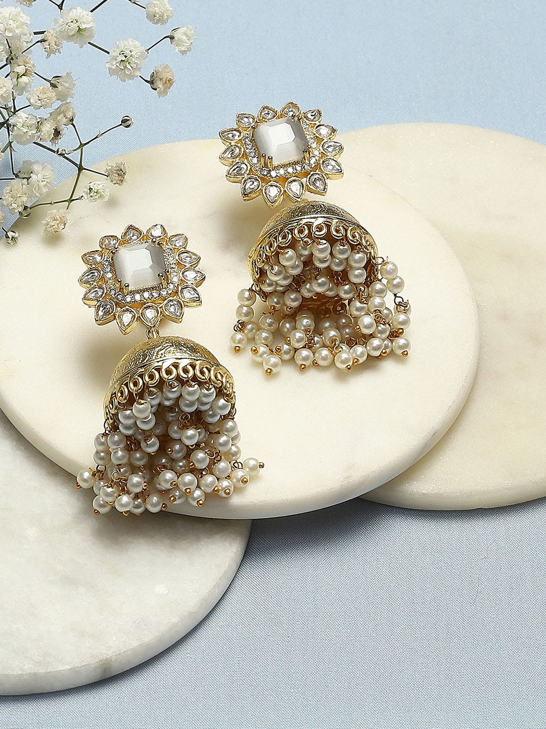 

Biba Kundan Studded Dome Shaped Jhumkas, Gold