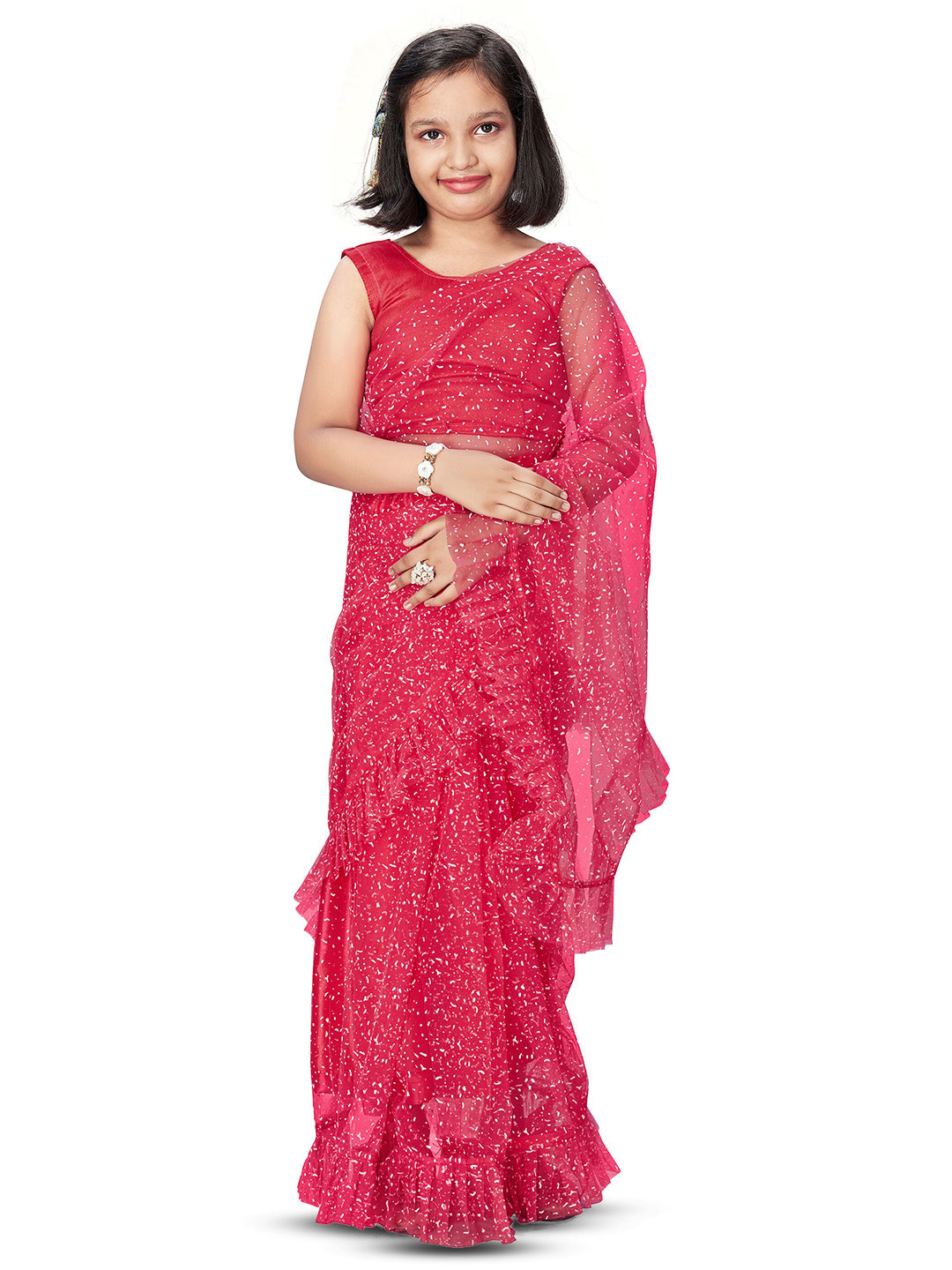 

LOOKS AND LIKES Abstract Printed Net Art Silk Saree, Pink