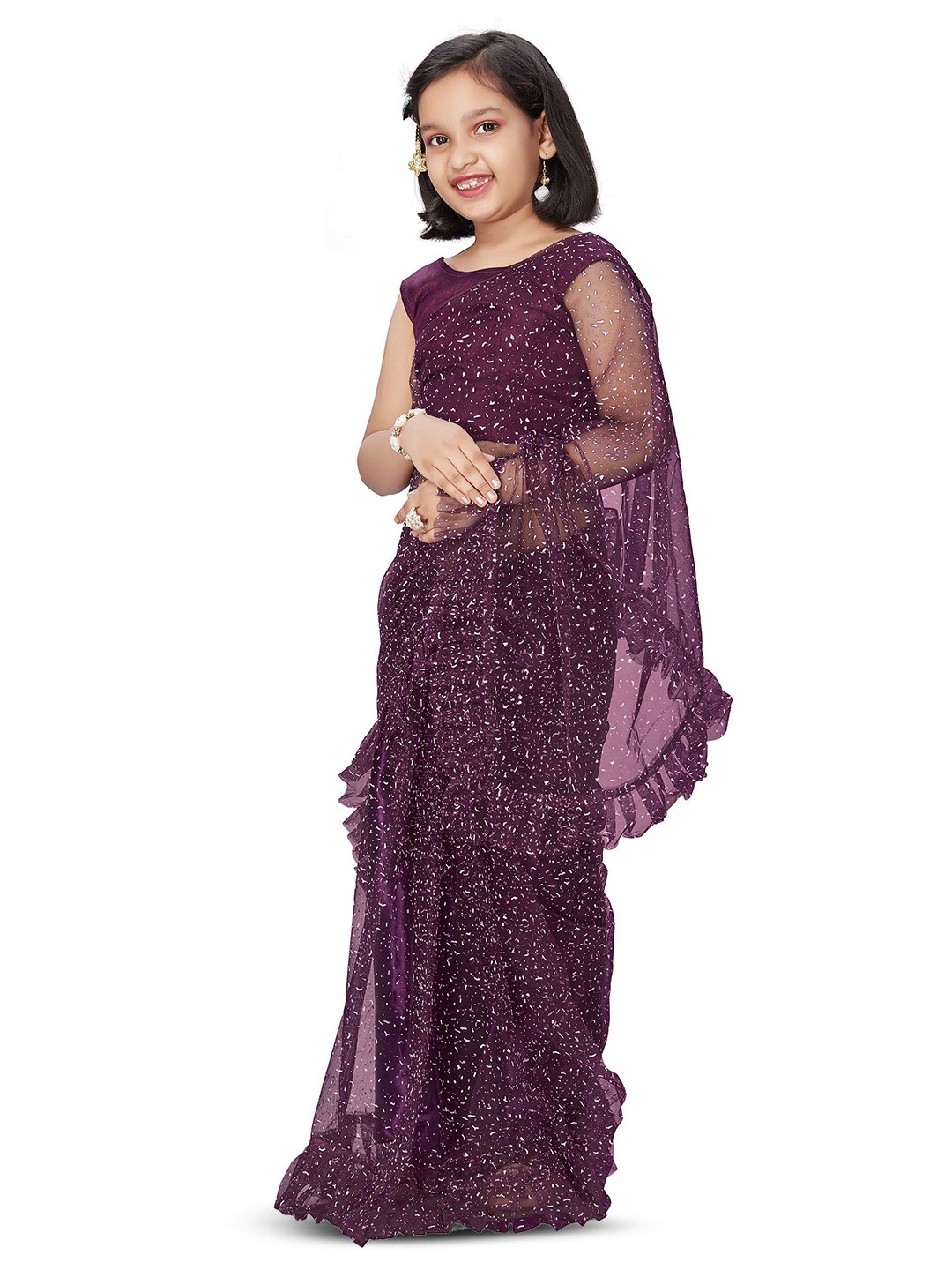 

LOOKS AND LIKES Abstract Printed Net Art Silk Saree, Burgundy