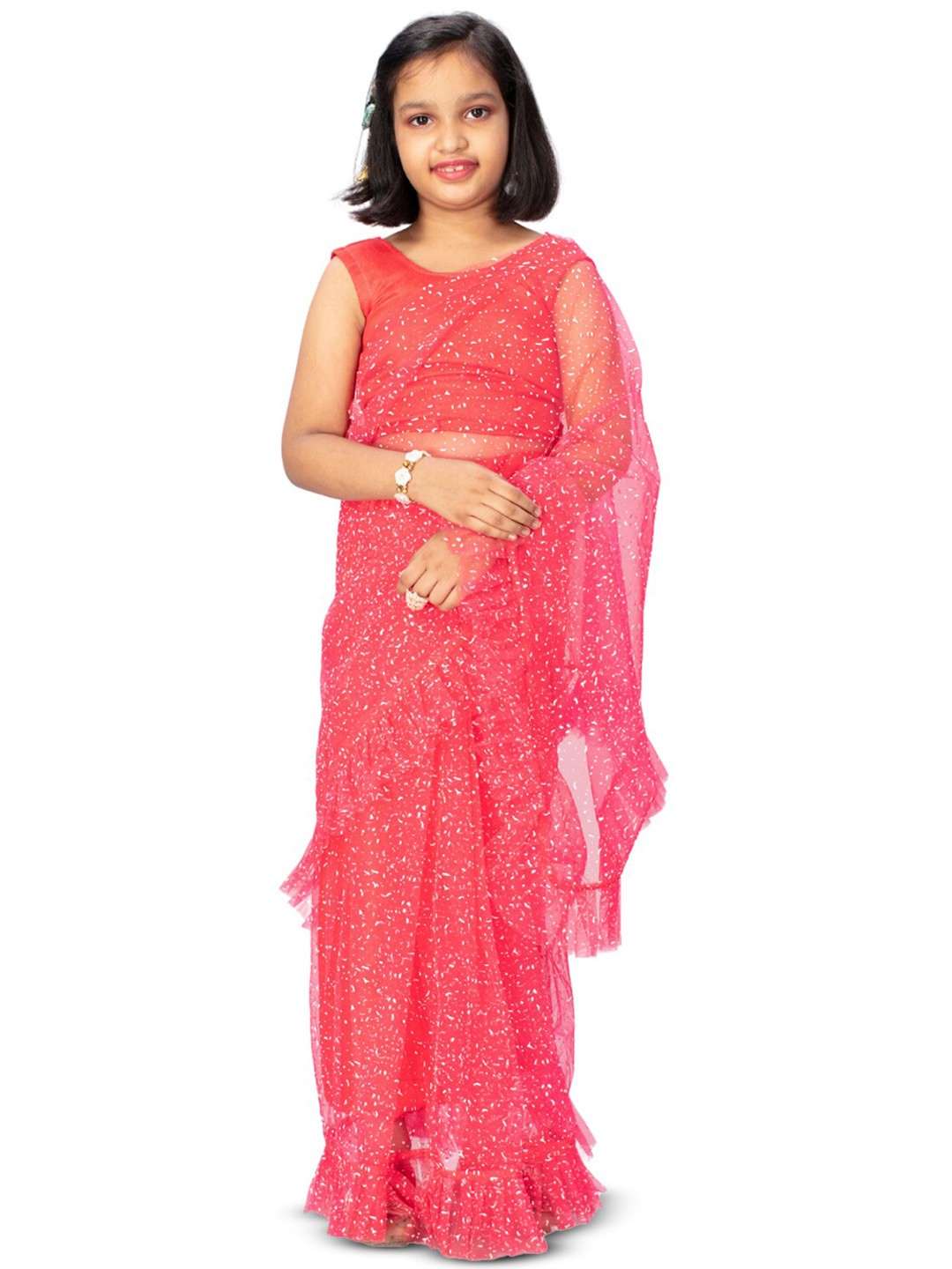 

LOOKS AND LIKES Abstract Printed Net Art Silk Saree, Pink
