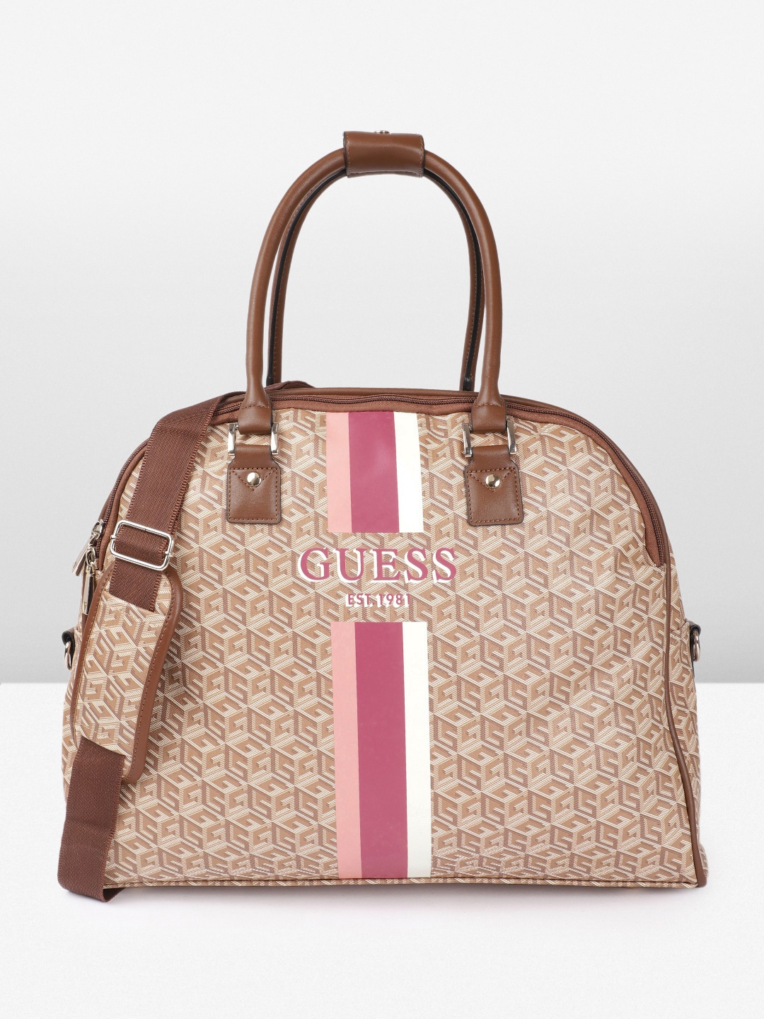 

GUESS Brand Logo Printed Structured WILDER DELUXE DOME Oversized Shoulder Bag, Beige