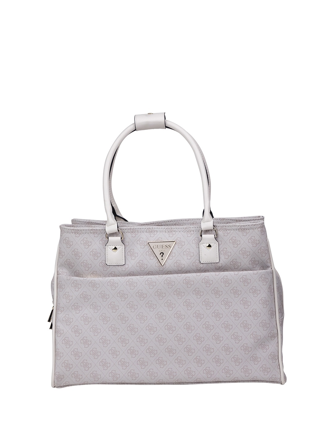 

GUESS Brand Logo Printed Oversized Structured Shoulder Bag, White