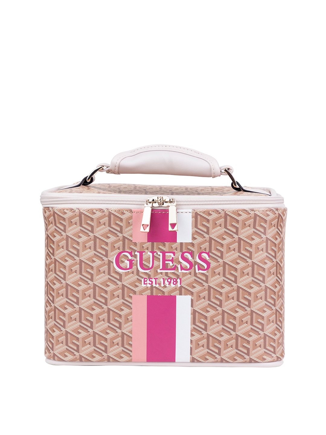 

GUESS Women Brand Logo Printed Vanity Bag, Brown