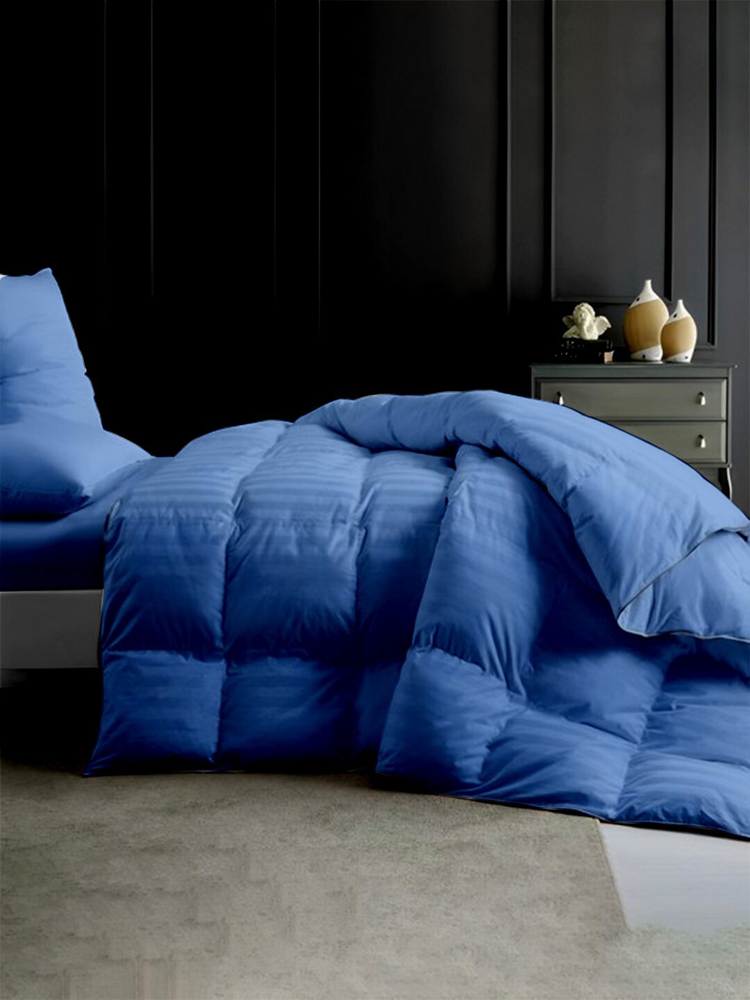 

LINENWALAS Happy Sleeping Blue Striped Mild Winter 210 GSM Single Bed Duvet With Cover