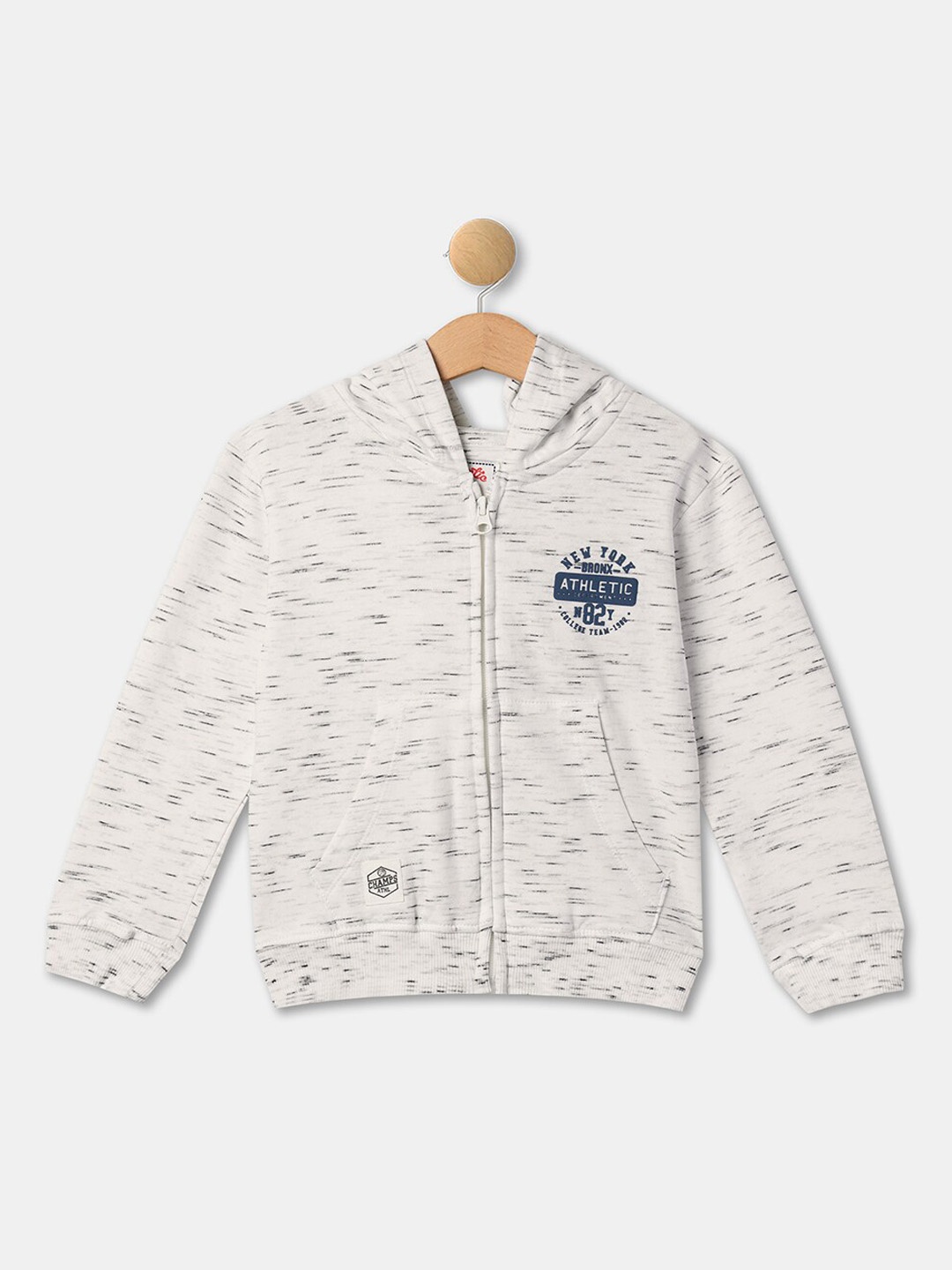

R&B Boys Striped Hooded Cotton Open Front Jacket With Zip Detail, White