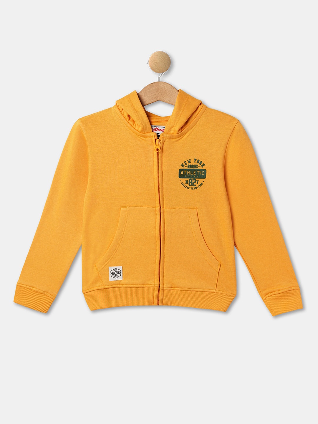 

R&B Boys Typography Printed Hooded Cotton Open Front Jacket With Zip Detail, Yellow