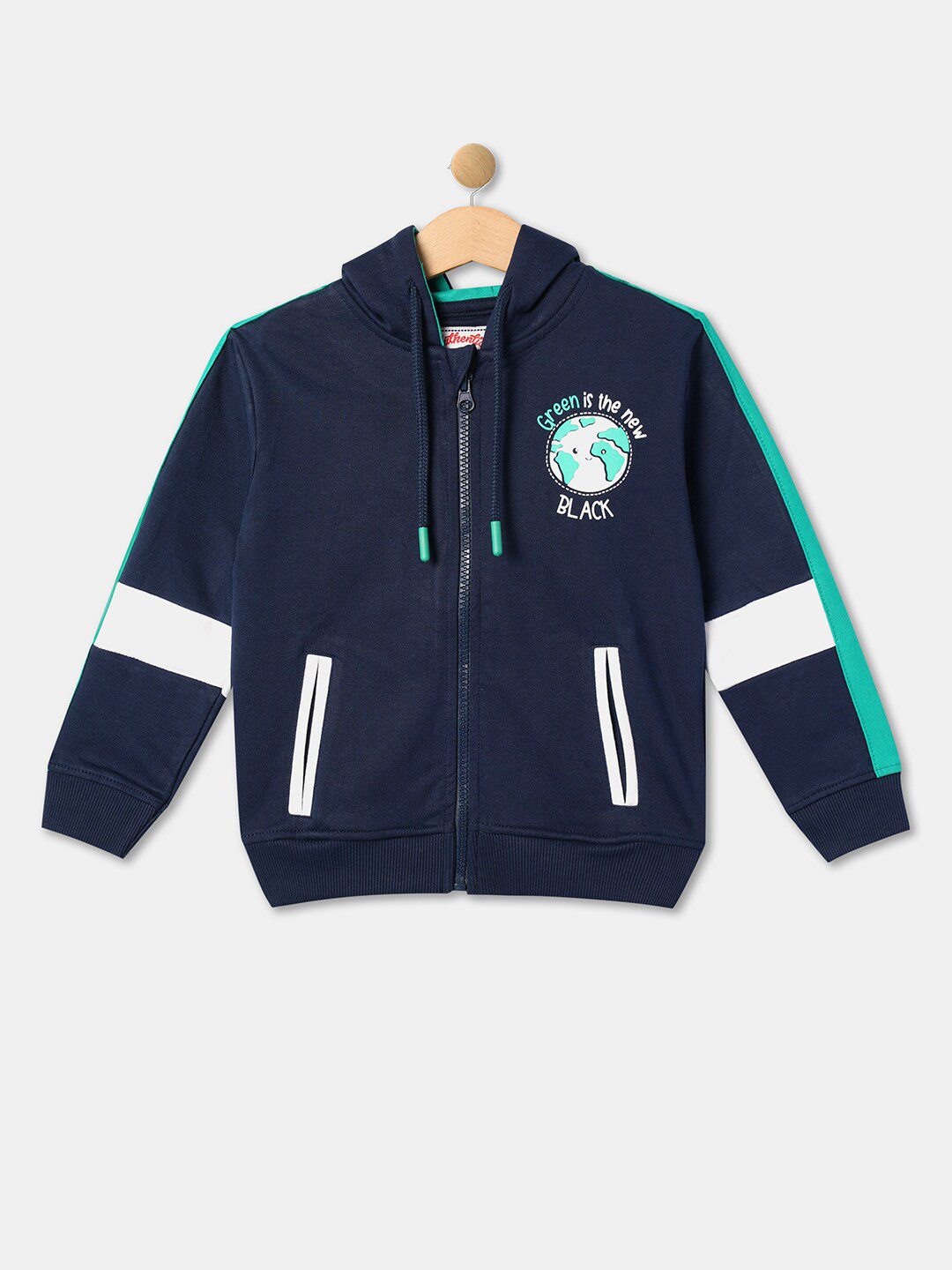 

R&B Boys Colourblocked Hooded Cotton Open Front Jacket With Zip Detail, Blue