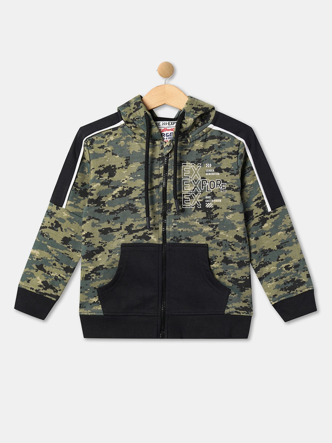 

R&B Boys Camouflage Printed Hooded Cotton Bomber Jacket, Green