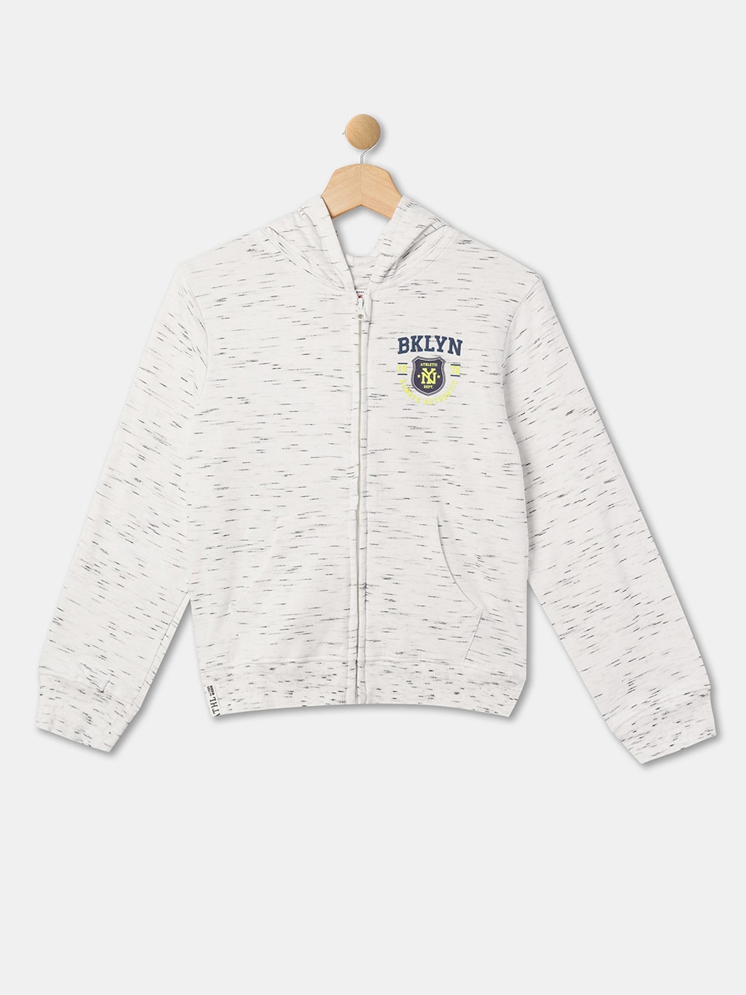 R&B Boys Striped Hooded Cotton Open-Front Jacket with Zip Detail, White