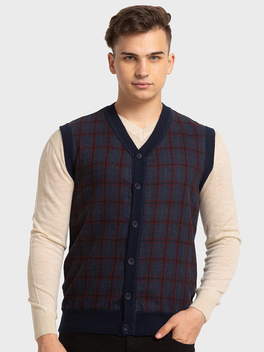 

ColorPlus Checked Sweater Vest, Blue