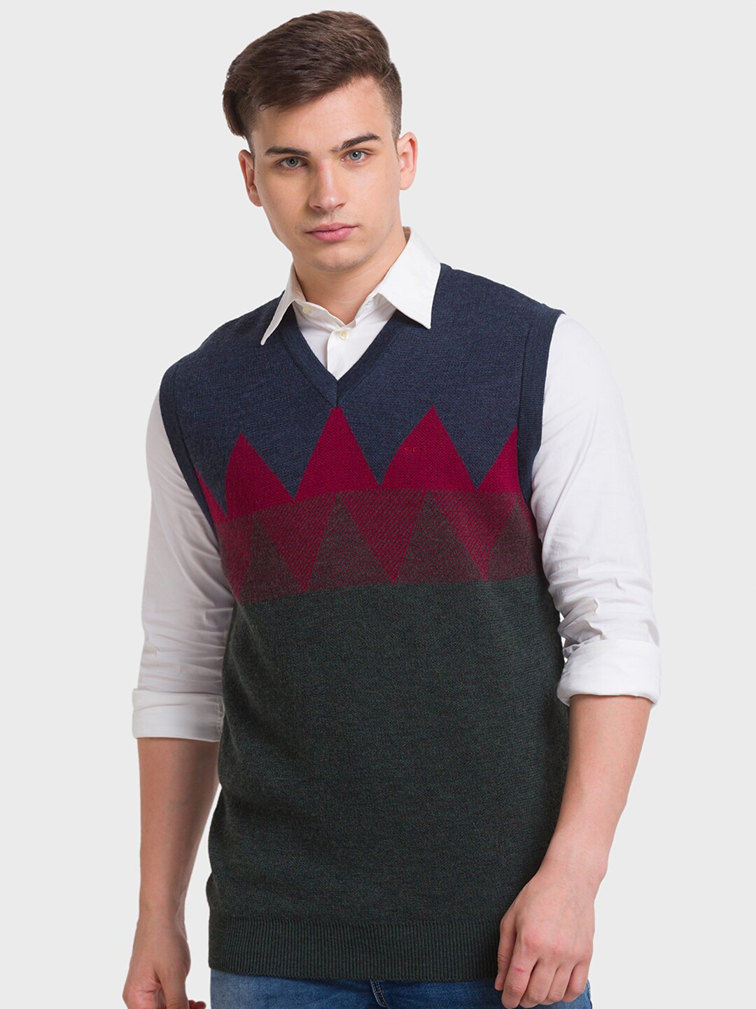 

ColorPlus Chevron V-Neck Sweater Vest, Green