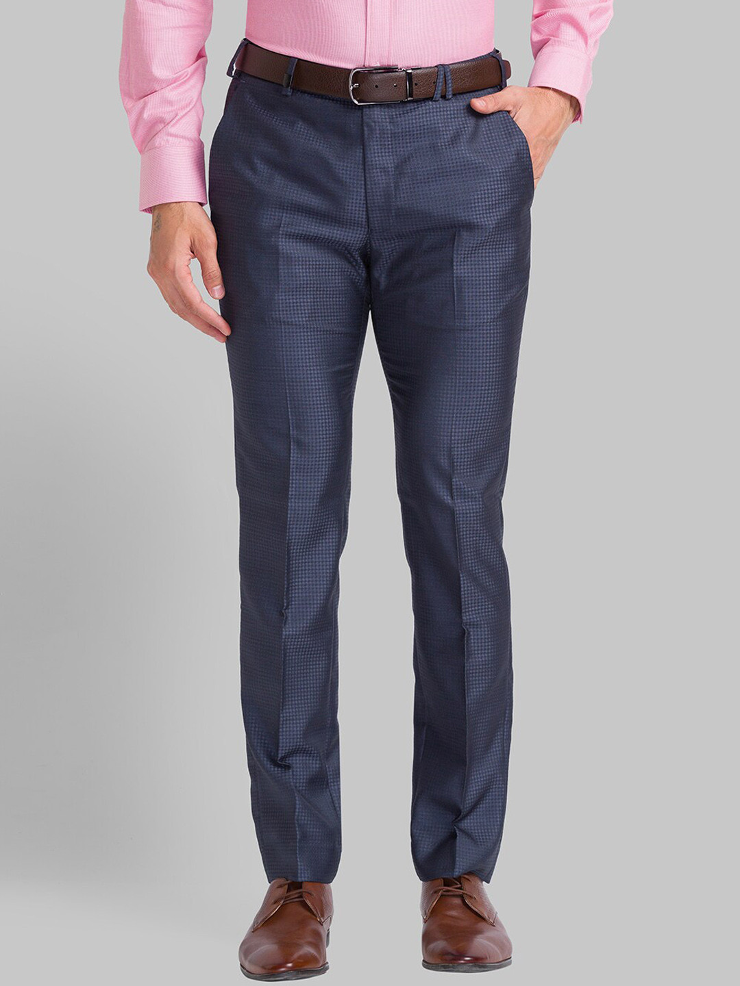 

Park Avenue Men Slim Fit Checked Formal Trousers, Blue