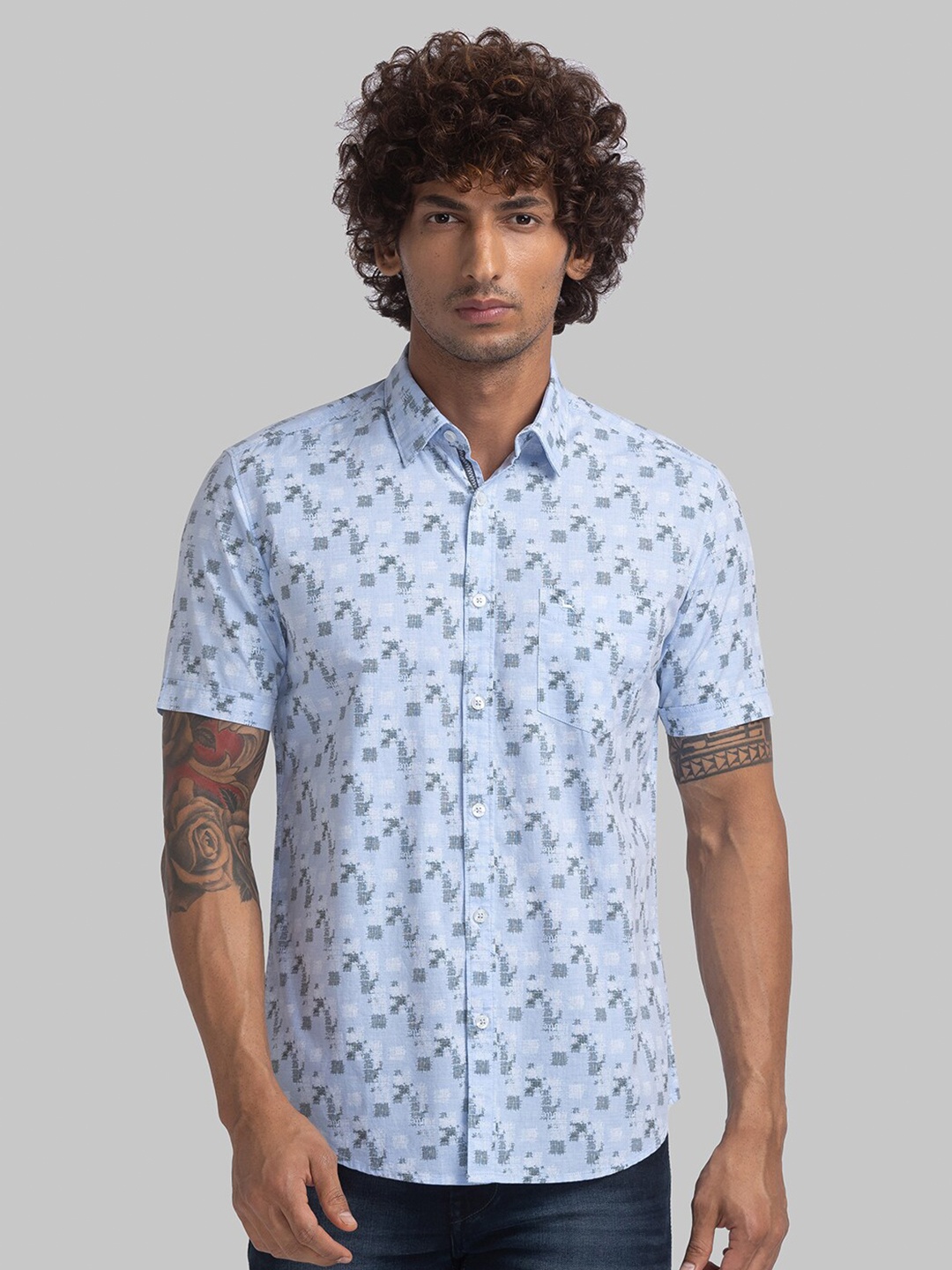 

Parx Slim Fit Printed Cotton Casual Shirt, Blue