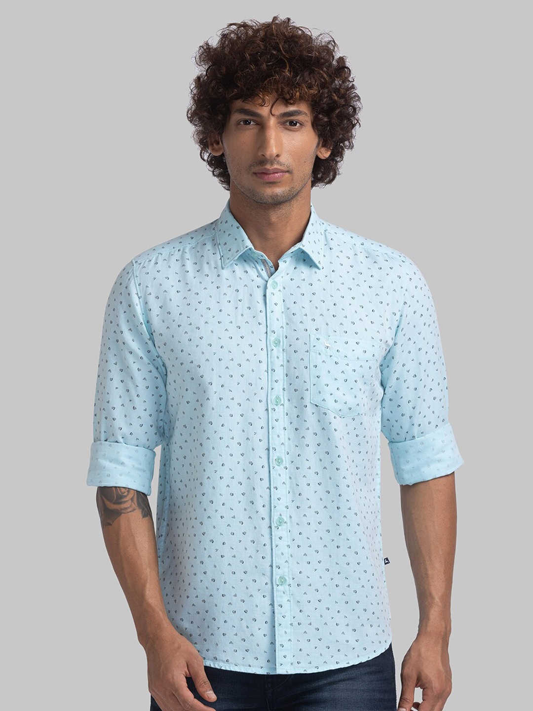 

Parx Slim Fit Printed Cotton Casual Shirt, Blue