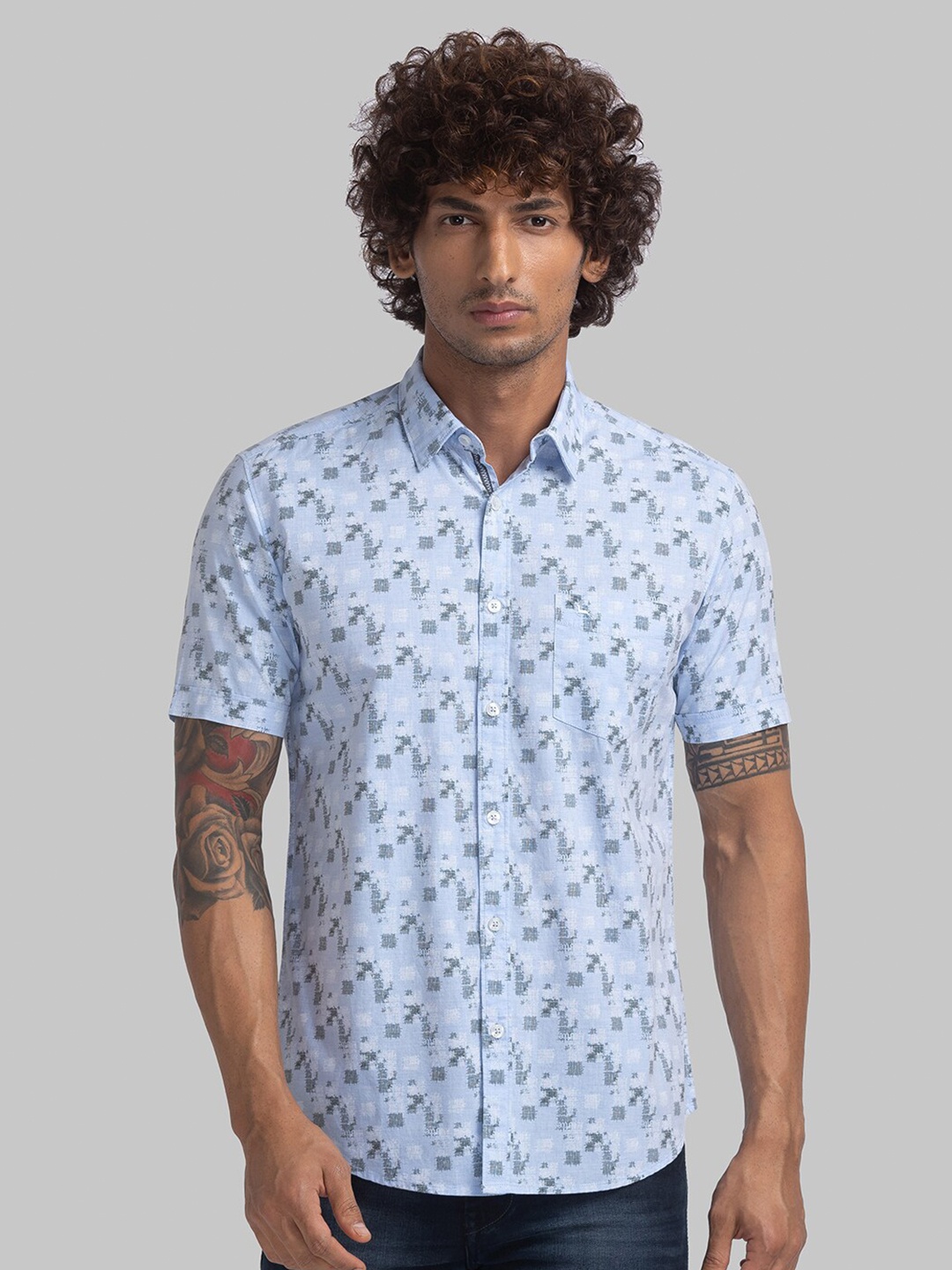 

Parx Slim Fit Printed Cotton Casual Shirt, Blue