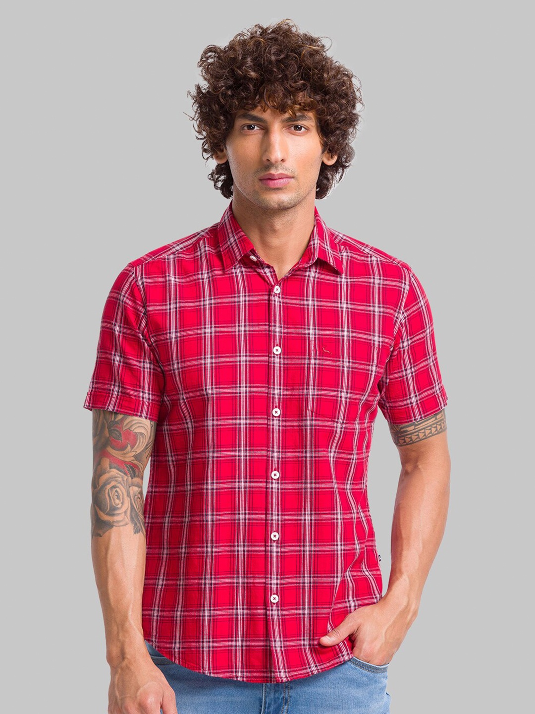 

Parx Slim Fit Tartan Checked Cotton Casual Shirt, Red