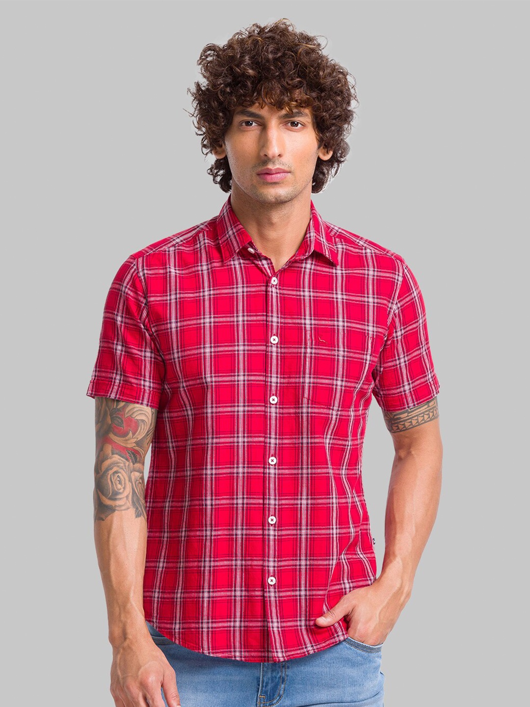 

Parx Slim Fit Tartan Checked Cotton Casual Shirt, Red