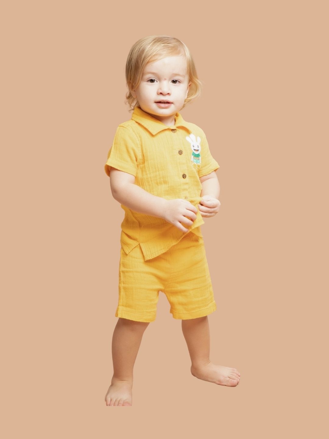 

Greendeer Infants Self Design Shirt with Shorts, Yellow