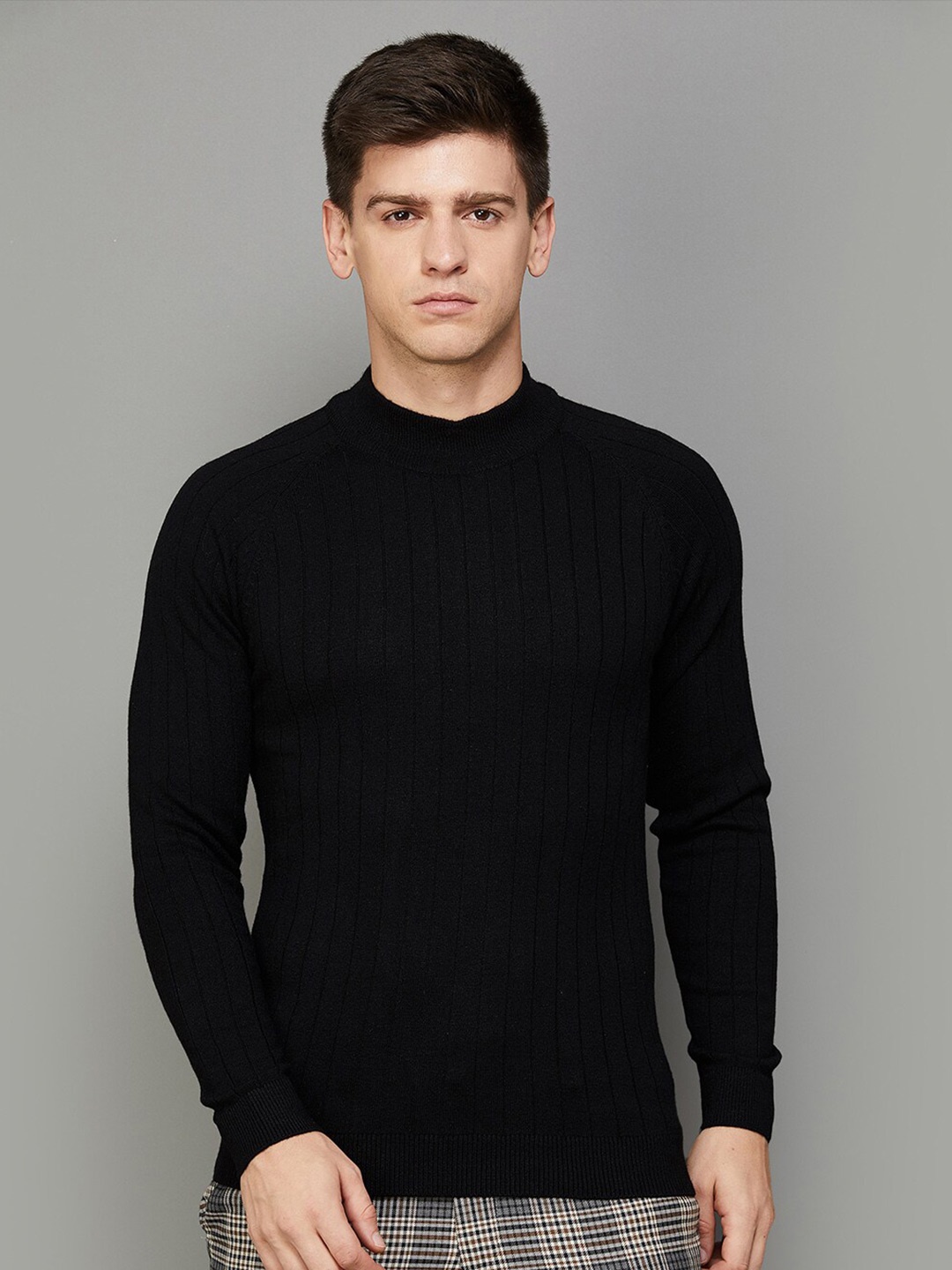 

CODE by Lifestyle Ribbed Mock Collar Cotton Pullover, Black