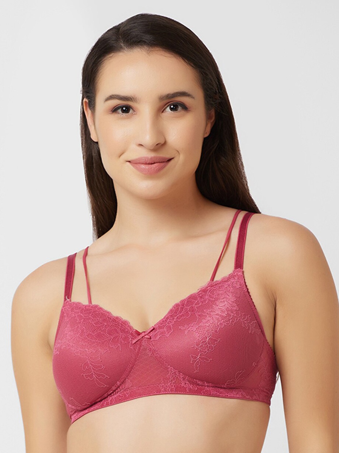 

Candyskin Floral Laced Medium Coverage Lightly Padded Bra With All Day Comfort, Burgundy