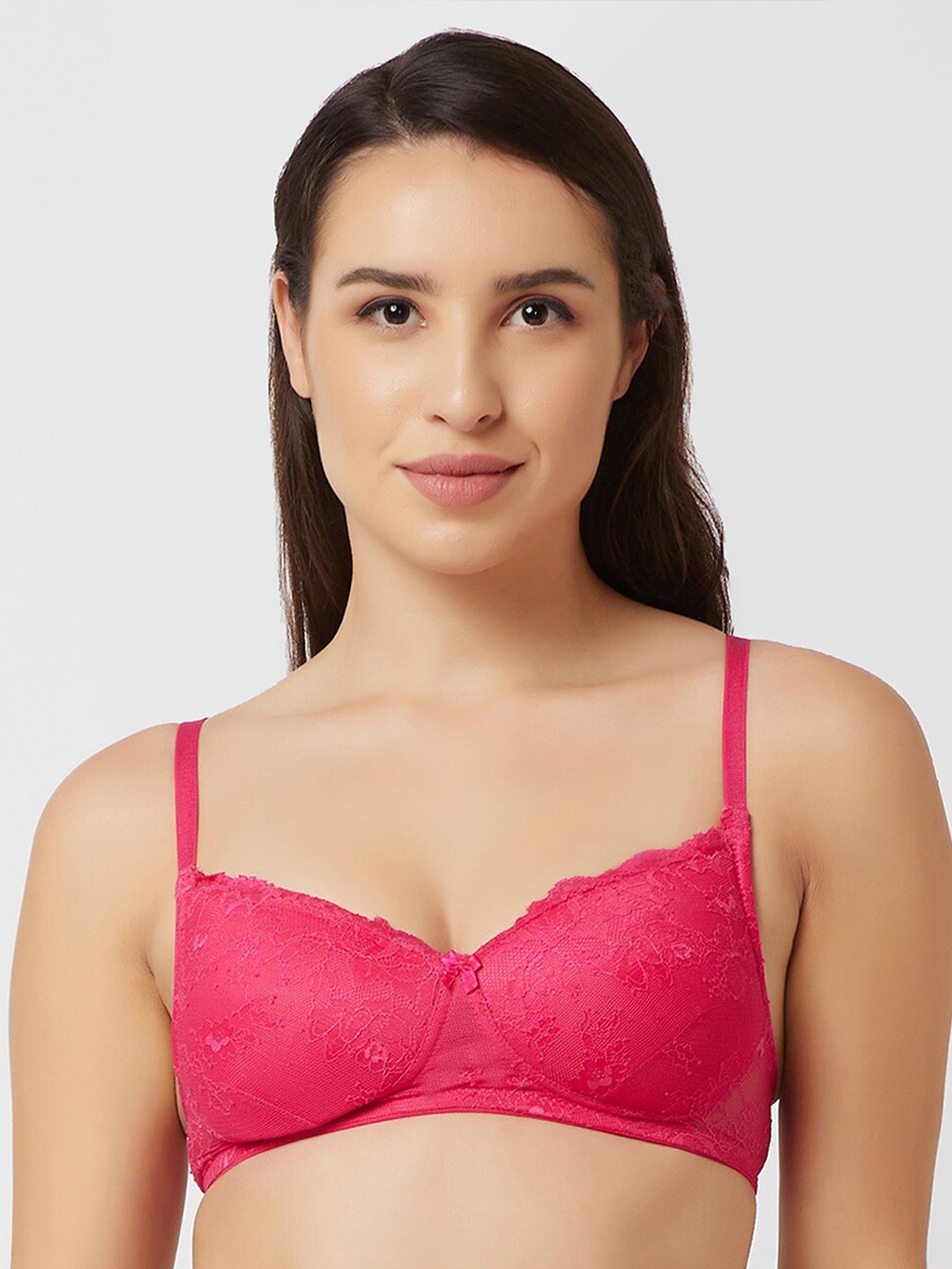 

Candyskin Floral Laced Medium Coverage Lightly Padded Bra With All Day Comfort, Pink