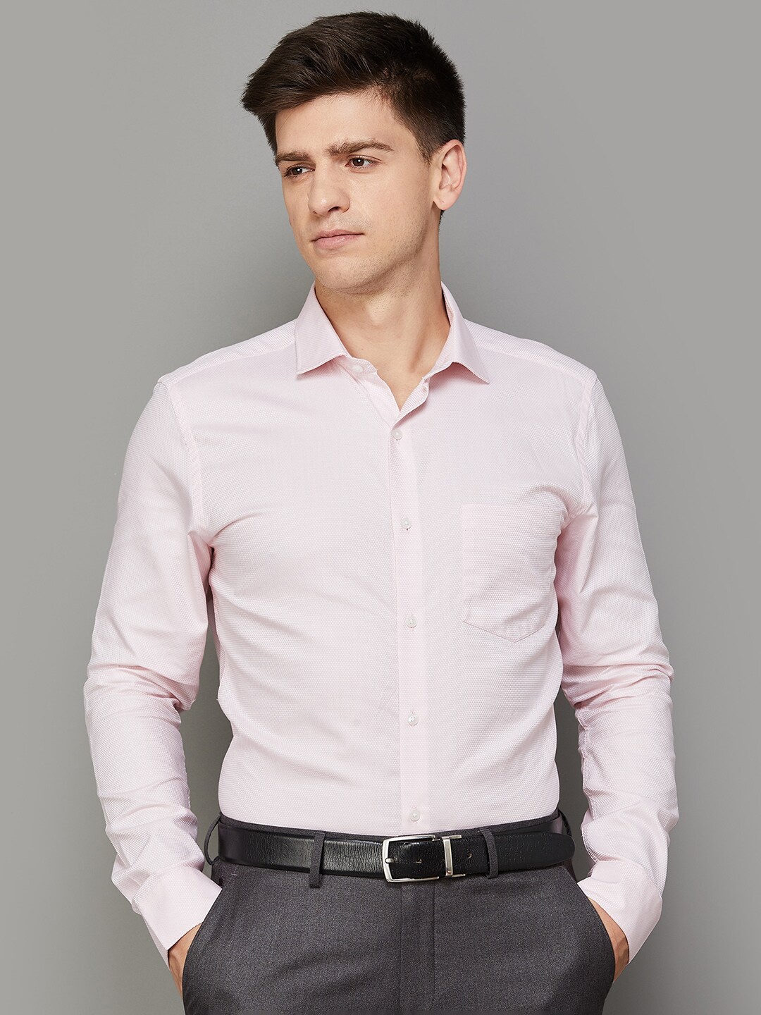 

CODE by Lifestyle Slim Fit Self Design Cotton Formal Shirt, Pink