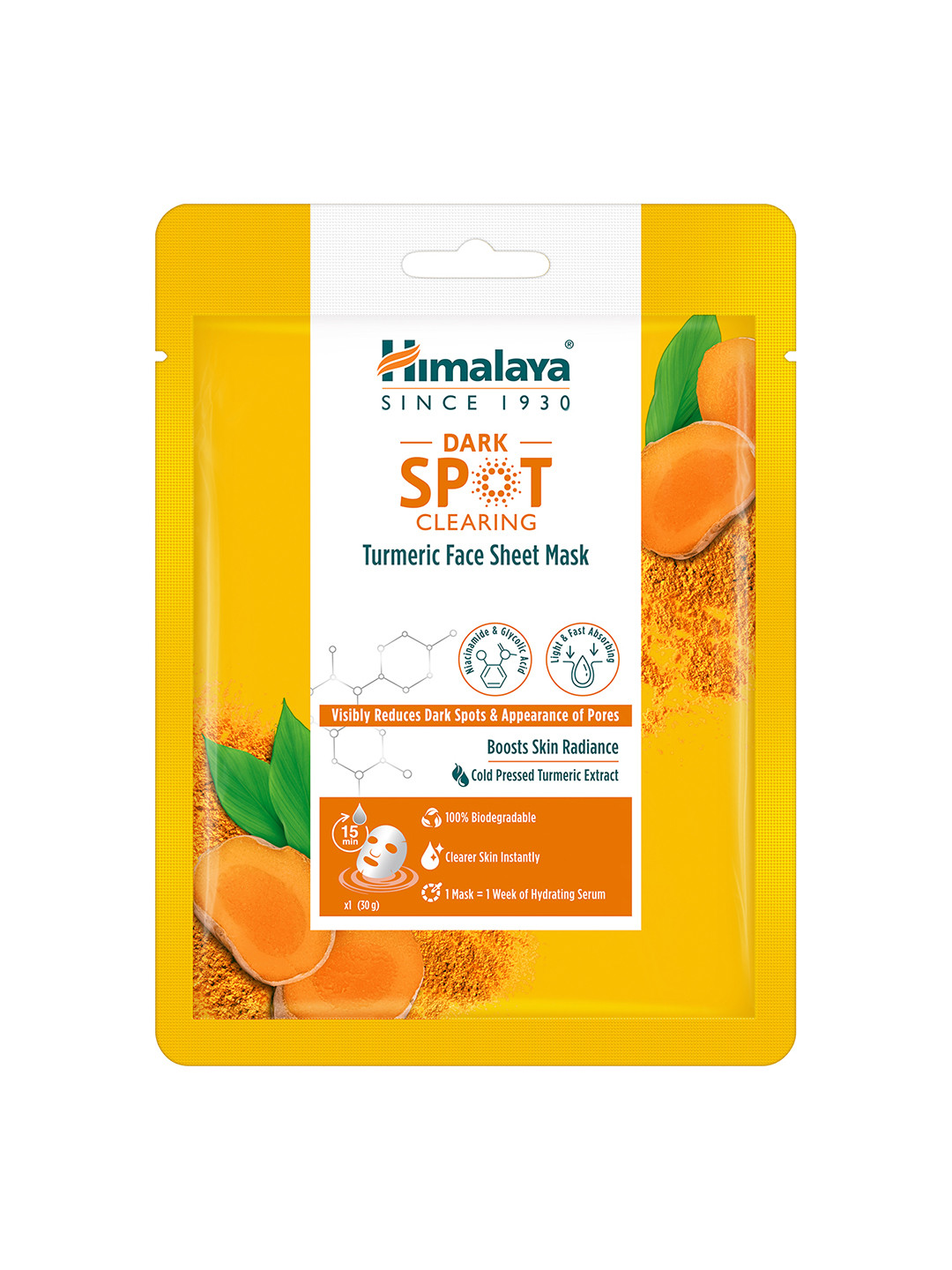 

Himalaya Dark Spot Clearing Turmeric Face Sheet Mask - 30g, Yellow