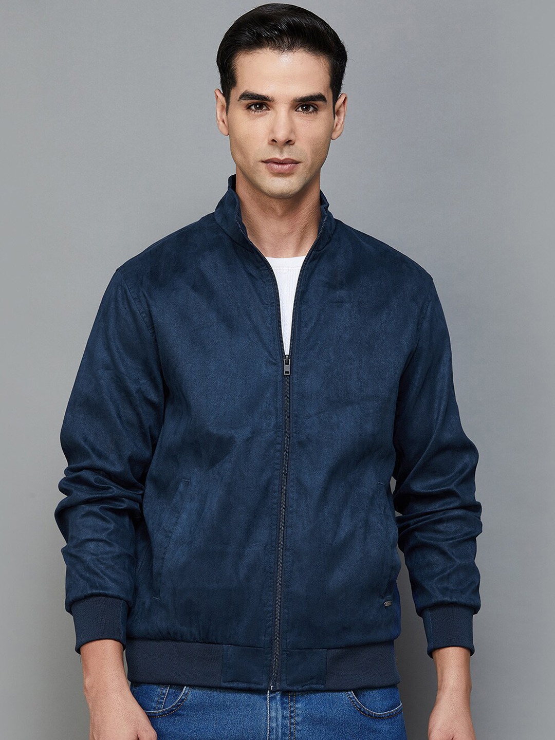 

CODE by Lifestyle Mock Neck Bomber Jacket, Blue