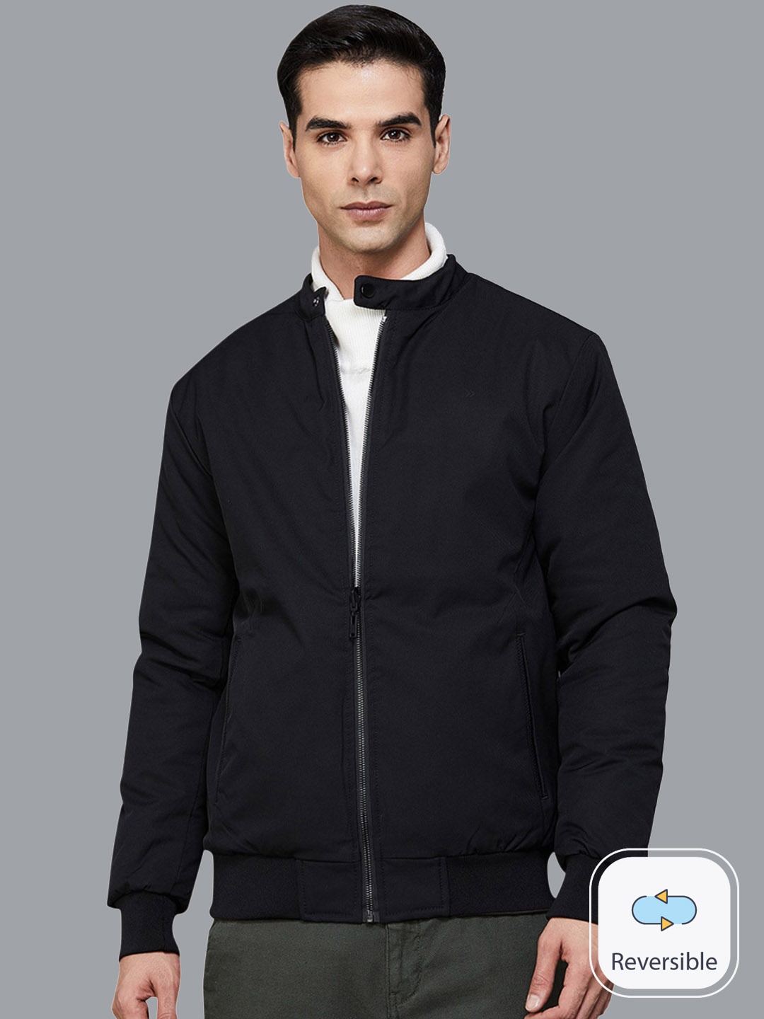 

CODE by Lifestyle Mandarin Collar Reversible Bomber Jacket, Olive