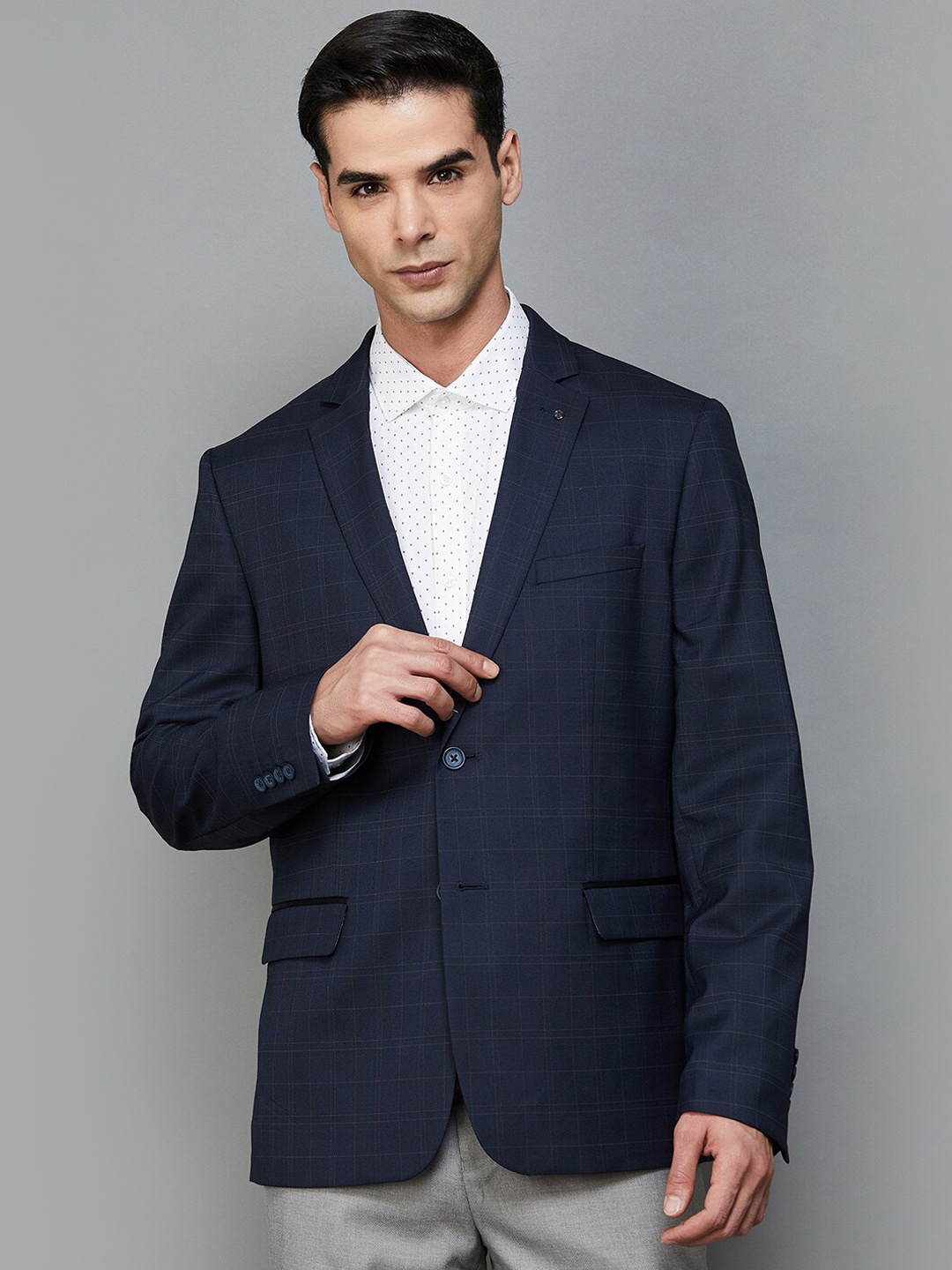 

CODE by Lifestyle Checked Single-Breasted Blazer, Navy blue