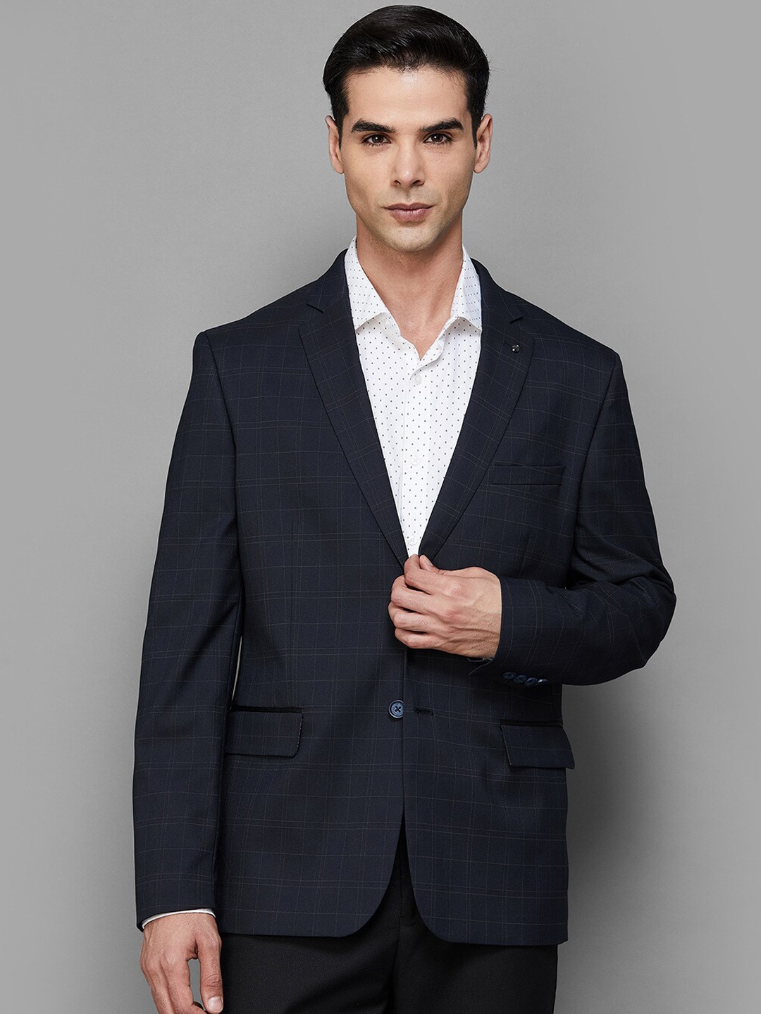 

CODE by Lifestyle Checked Slim-Fit Single Breasted Formal Blazer, Black