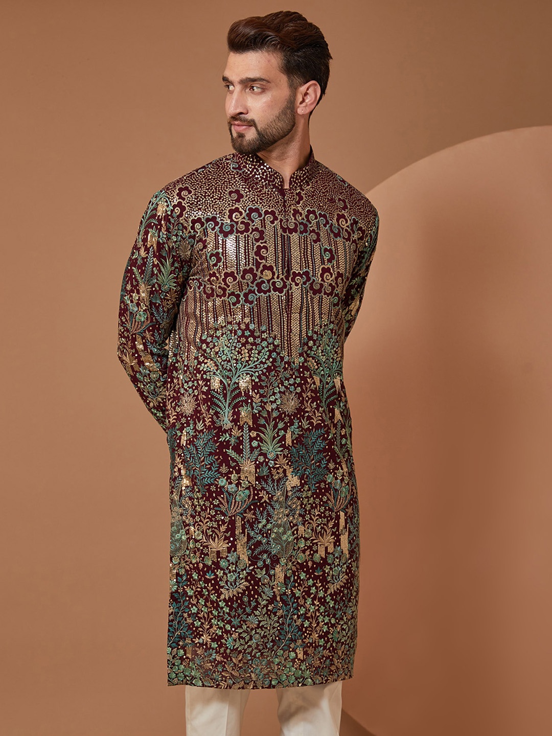 

KASBAH CLOTHING NISHCHAIY SAJDEH Ethnic Motifs Embroidered Sequinned Kurta, Black