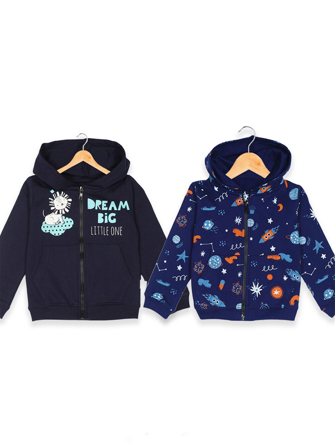 

The Mom Store Kids Pack of 2 Graphic Printed Pure Cotton Front Open Sweatshirts, Navy blue