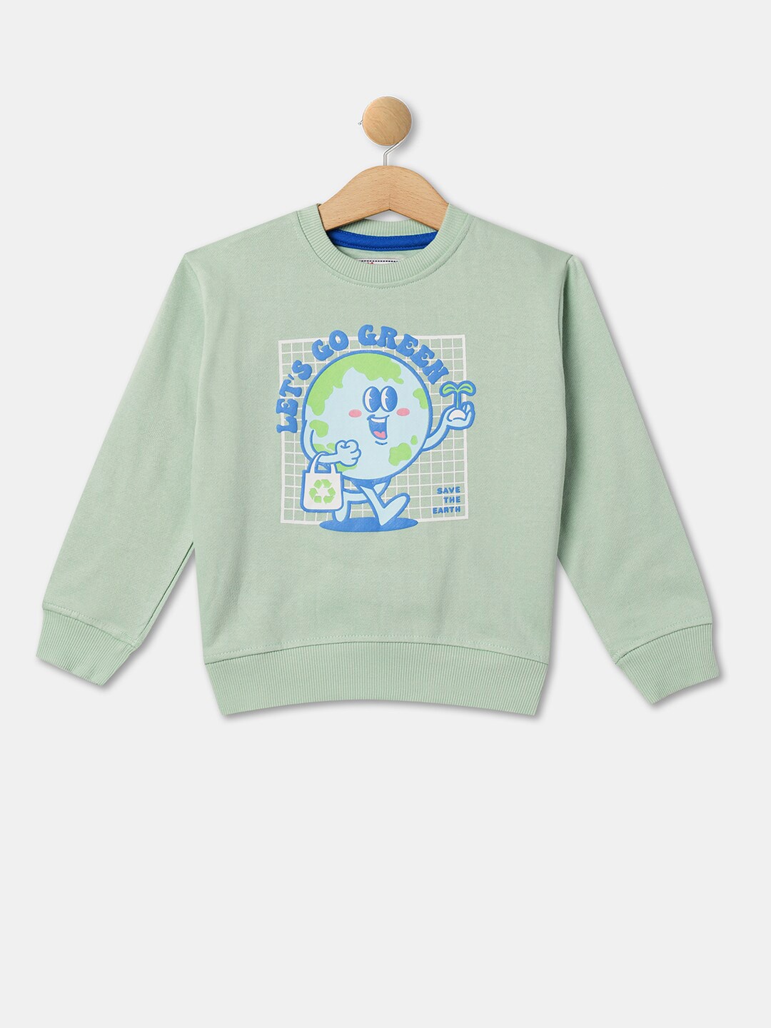 

R&B Boys Graphic Printed Cotton Pullover, Green