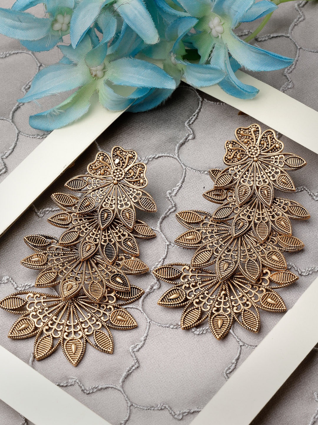 

ADIVA Gold Plated Contemporary Drop Earrings, Silver