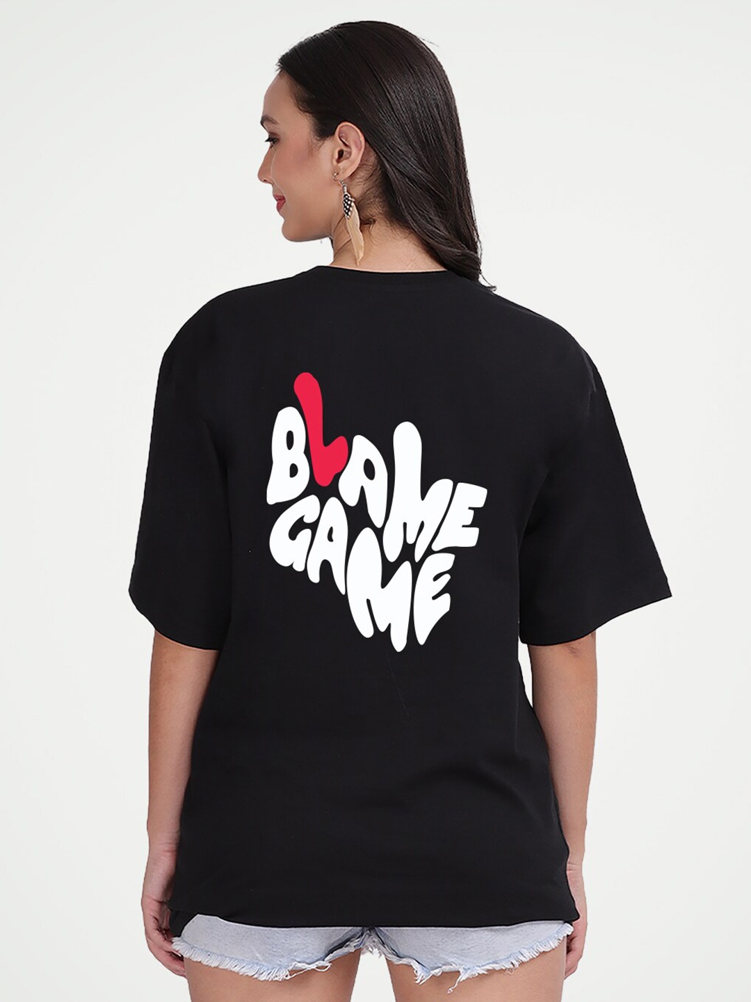 

Mad Over Print Blame Game Printed Cotton Oversized T-shirt, Black