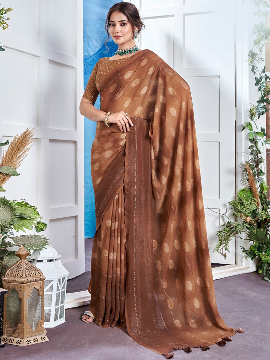 

Anouk Abstract Printed Pure Georgette Saree, Brown