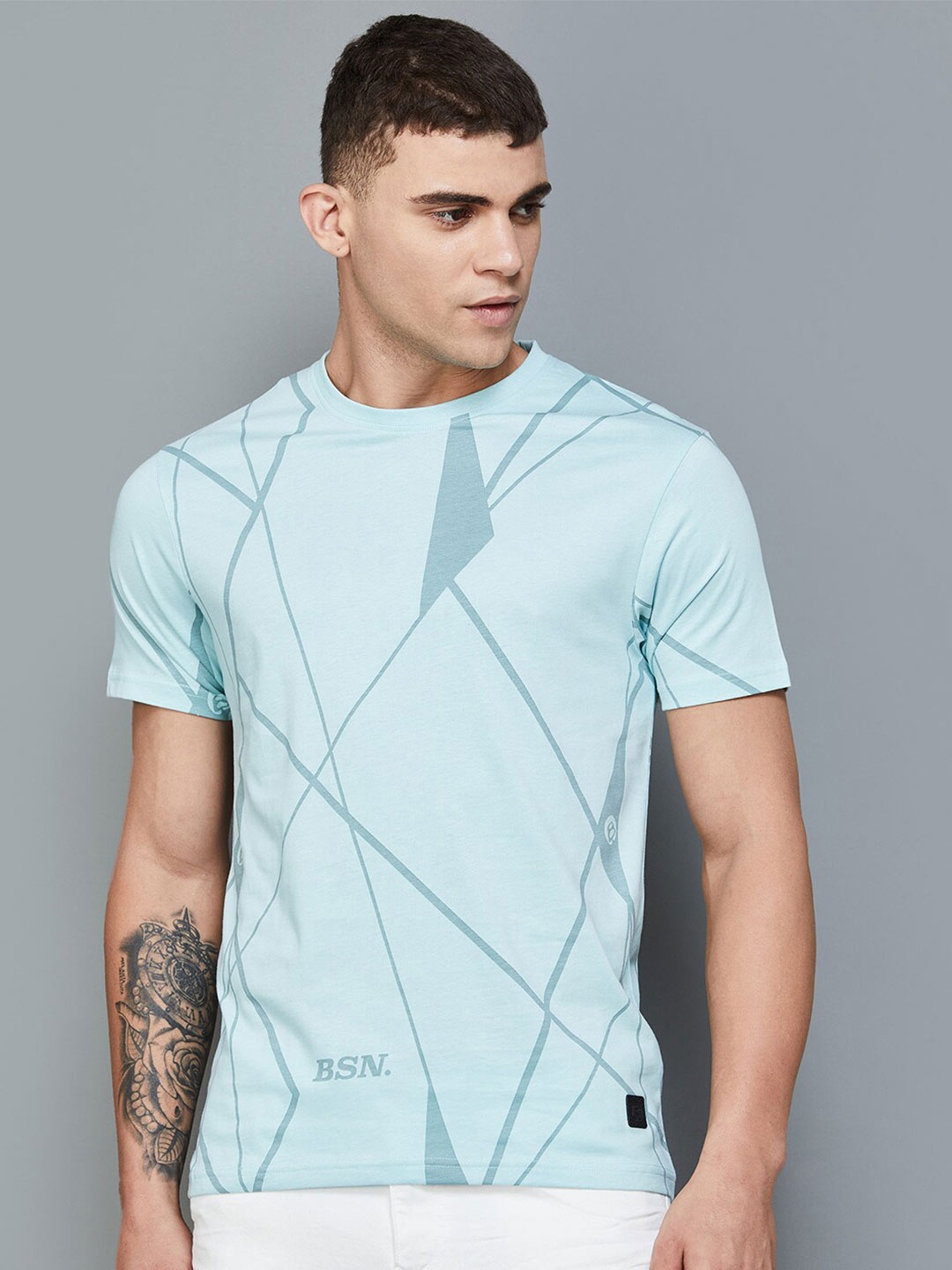 

Bossini Geometric Printed Cotton T-shirt, Blue