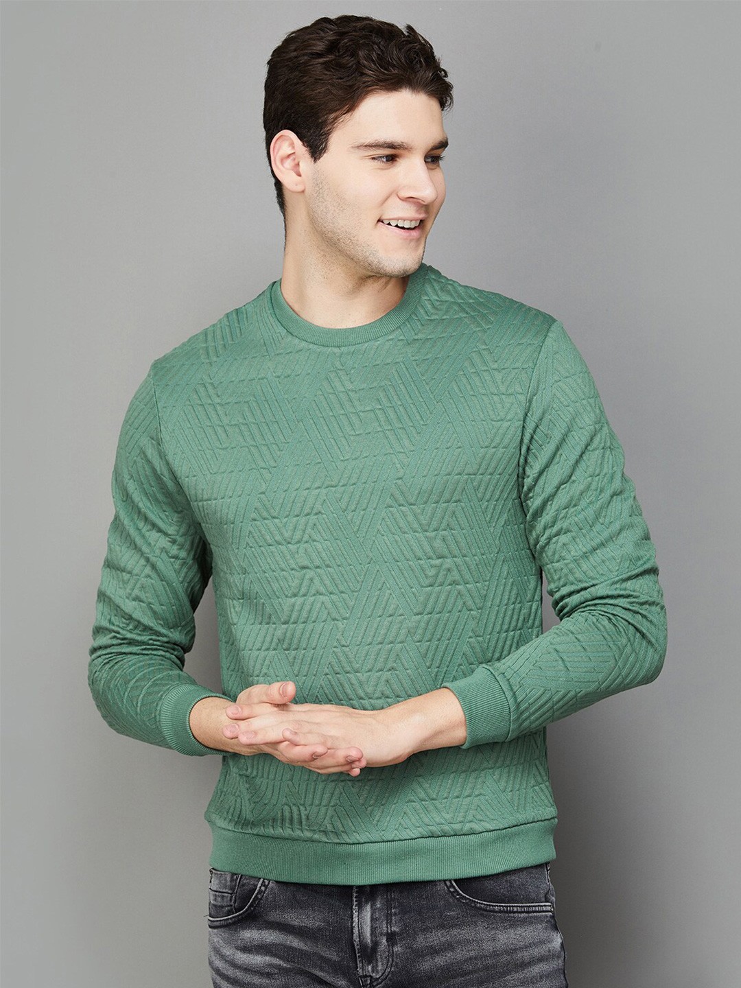 

Bossini Geometric Self Design Pullover, Green