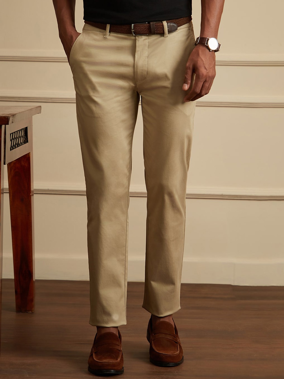 

Peter England Casuals Men Slim Fit Cricket Inspired Chinos, Beige