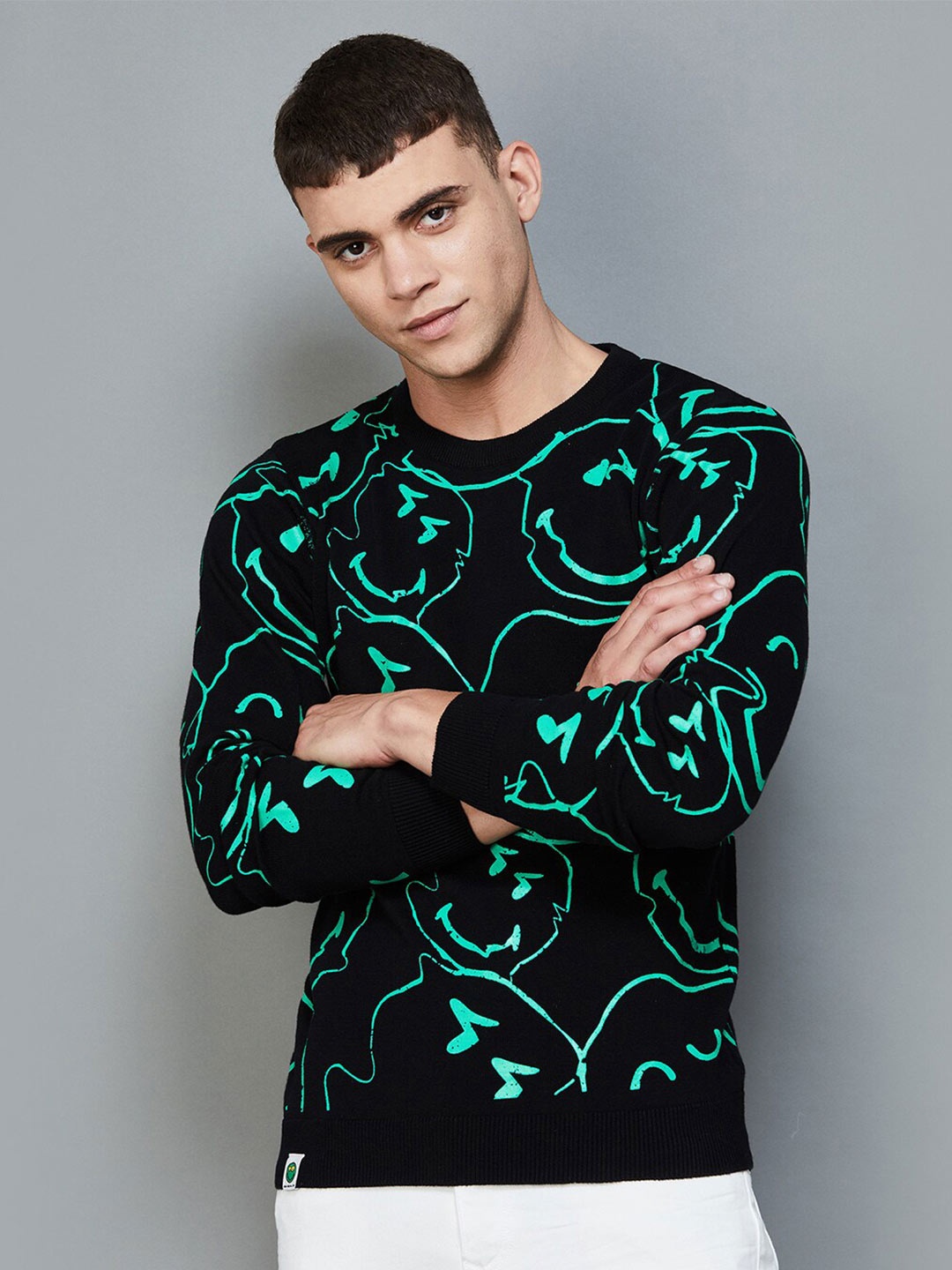 

SmileyWorld Abstract Printed Cotton Pullover, Black