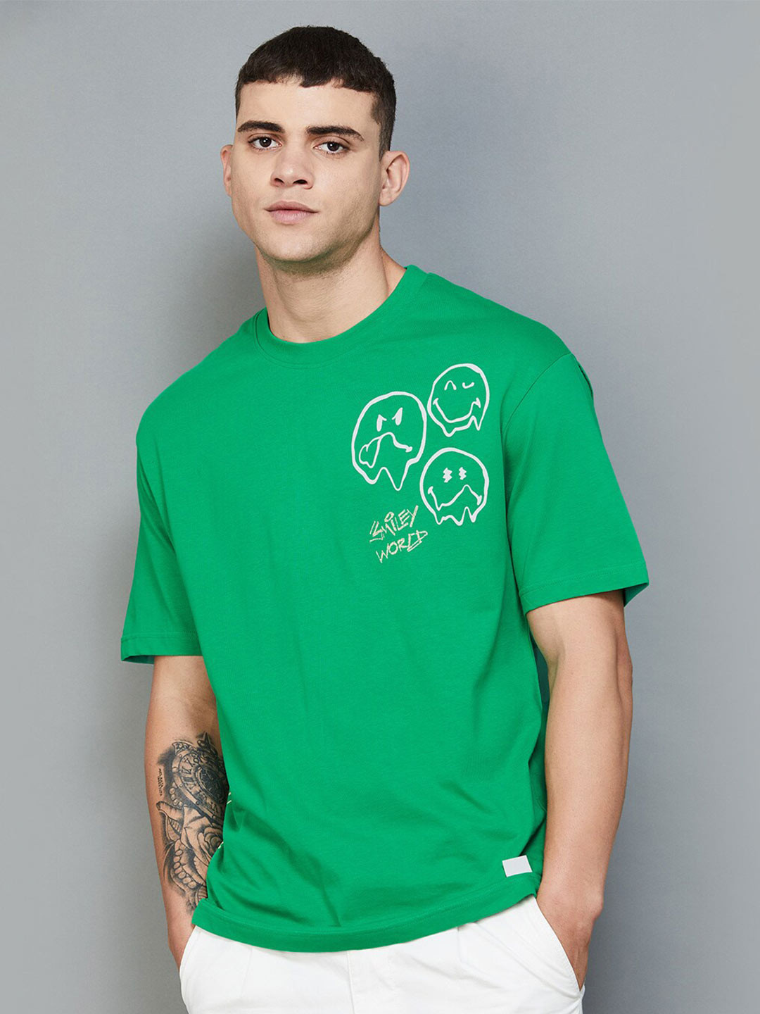

SmileyWorld Typography Printed Pure Cotton T-shirt, Green