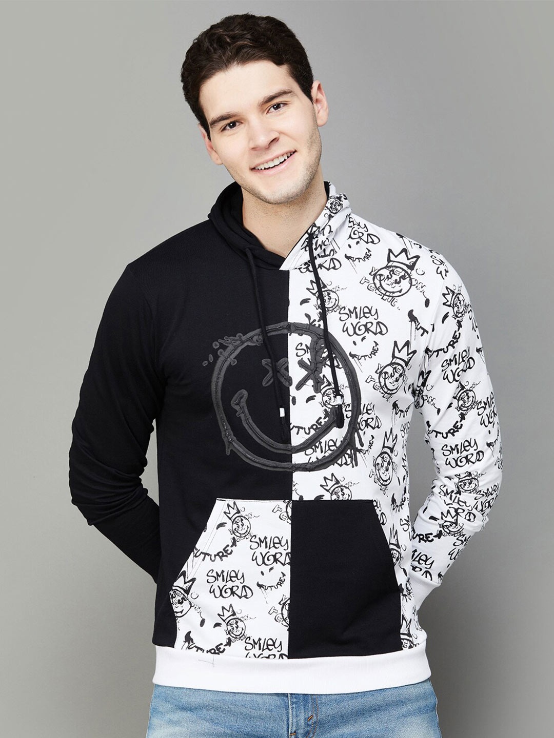 

SmileyWorld Conversational Printed Hooded Cotton Pullover, Black