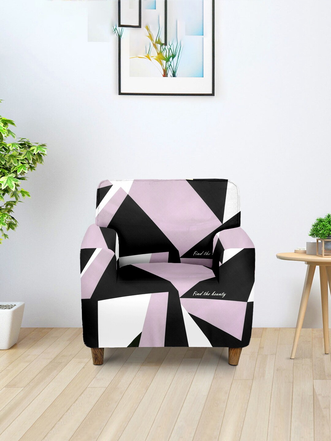 

Cortina Purple & Black Printed Stretchable Single Seater Sofa Sover