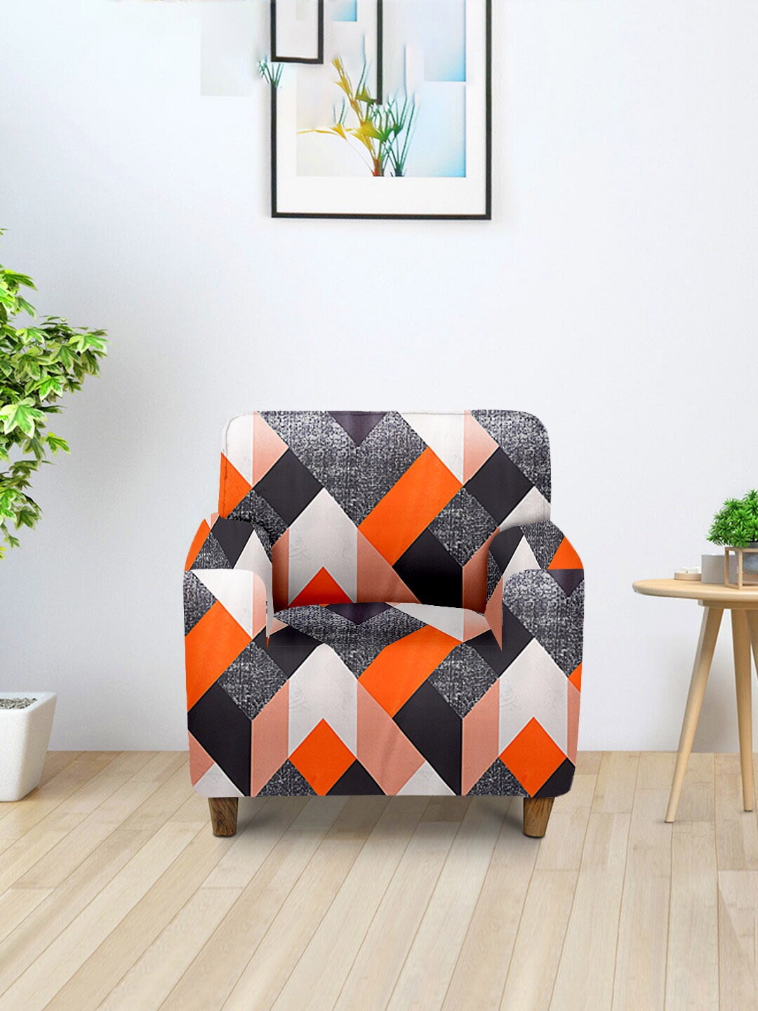 

Cortina Orange-Coloured Printed Stretchable Single-Seater Sofa Cover