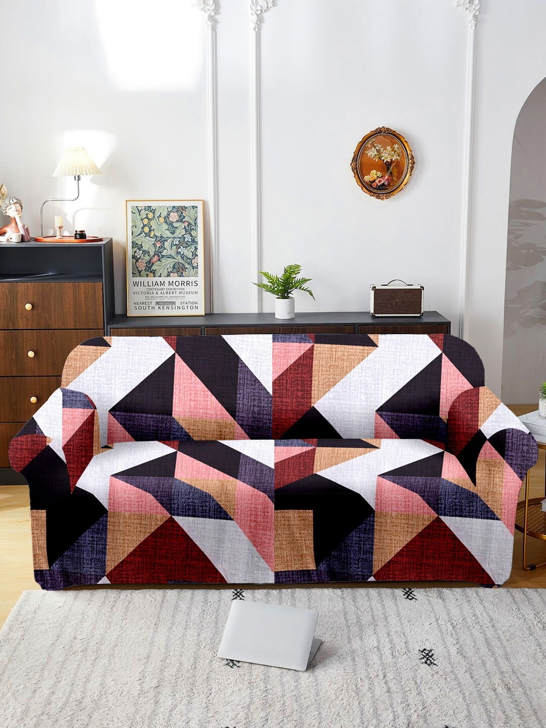 

Cortina White & Pink 3 Pieces Three Seater Printed Stretchable Sofa Covers