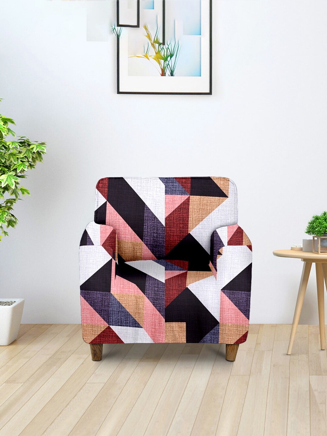 

Cortina Pink & White Printed Stretchable One Seater Sofa Cover