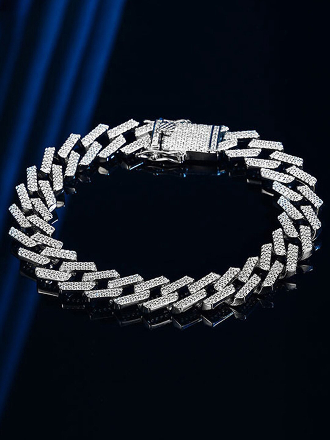 

Designs & You Silver-Plated American Diamond-Studded Stainless Steel Link Bracelet