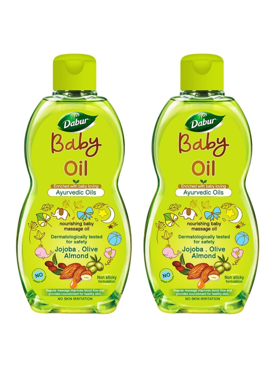 

Dabur Set of 2 Nourishing Non-Sticky Baby Massage Oil with Almond & Olive - 200 ml each, Lime green